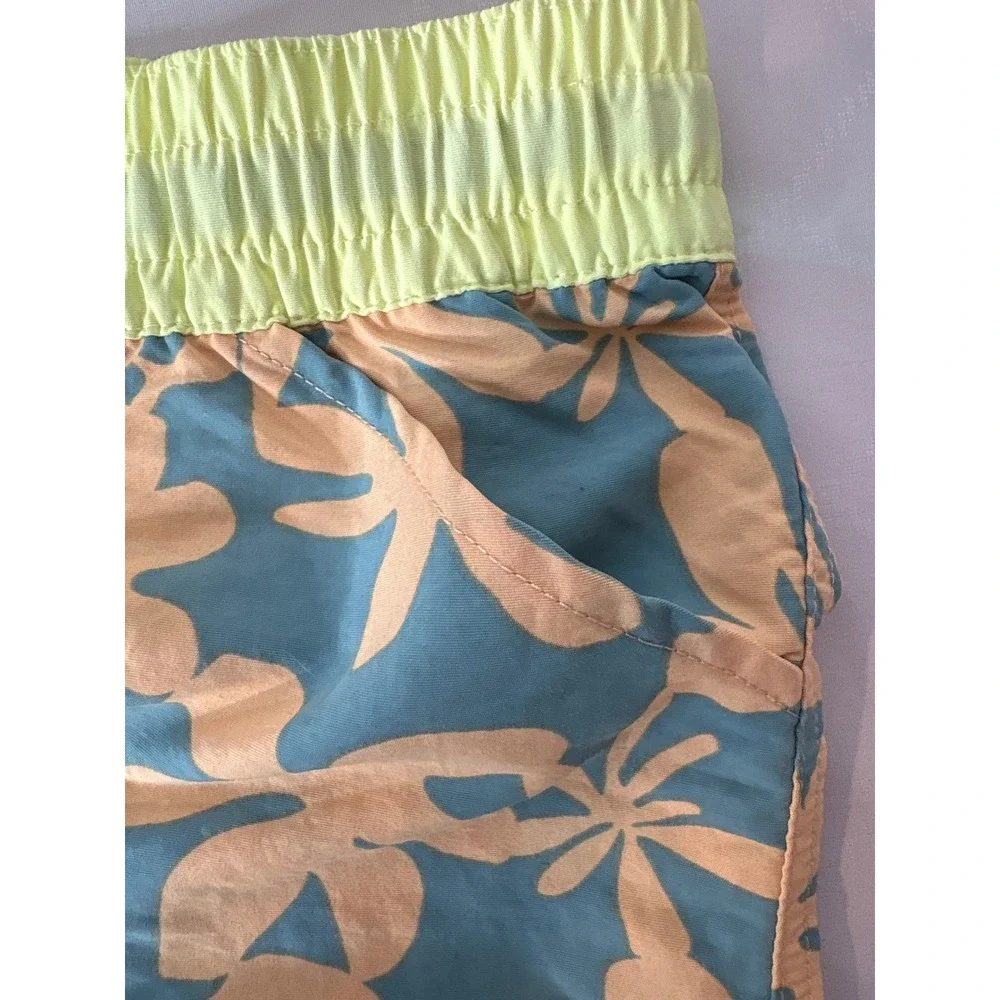 PATAGONIA Girls Blue Peach‎ Hibiscus Floral Baggies Swim Shorts XXL Surf Beachy